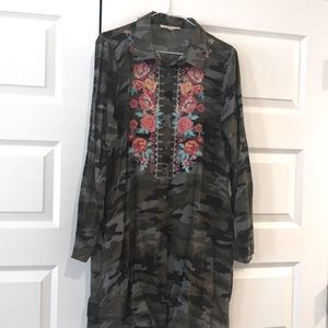 Camo and floral button down dress - brand new